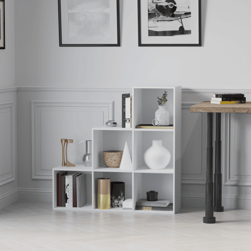 HOMCOM Estante em Forma de Escada Estante de Armazenamento com 6 Cubos Estante de Exposição 91,5x29,5x91,5cm Branco