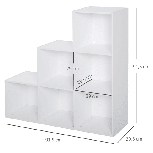 HOMCOM Estante em Forma de Escada Estante de Armazenamento com 6 Cubos Estante de Exposição 91,5x29,5x91,5cm Branco