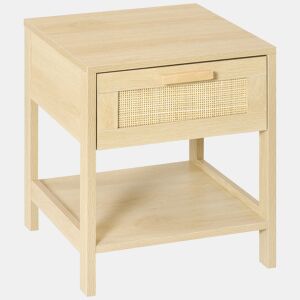 HOMCOM Mesa de cabeceira em malha Mesa lateral com gaveta e prateleira inferior em DM e vime para quarto Sala 40x40x48 cm Cor madeira