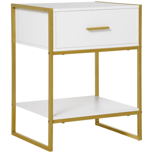 HOMCOM Mesa de Cabeceira Mesa Auxiliar com 1 Gaveta e Prateleira de Armazenamento para Dormitórios Sala de Estar Escritório Estilo Moderno 45x40x60cm Branco