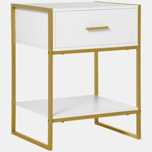 HOMCOM Mesa de Cabeceira Mesa Auxiliar com 1 Gaveta e Prateleira de Armazenamento para Dormitórios Sala de Estar Escritório Estilo Moderno 45x40x60cm Branco