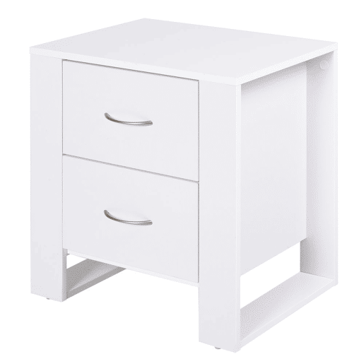 HOMCOM Mesa de Cabeceira com 2 Gavetas Pés e Base Elevada para Dormitório Mesa Lateral para Sala de Estar Estilo Moderno 48x39x54cm Branco HOMCOM Mesa de Cabeceira com 2 Gavetas Pés e Base Elevada para Dormitório Mesa Lateral para Sala de Estar Estilo Moderno 48x39x54cm Branco