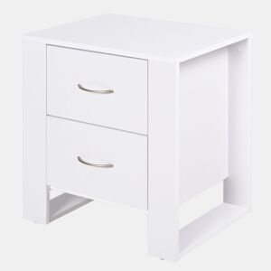HOMCOM Mesa de Cabeceira com 2 Gavetas Pés e Base Elevada para Dormitório Mesa Lateral para Sala de Estar Estilo Moderno 48x39x54cm Branco