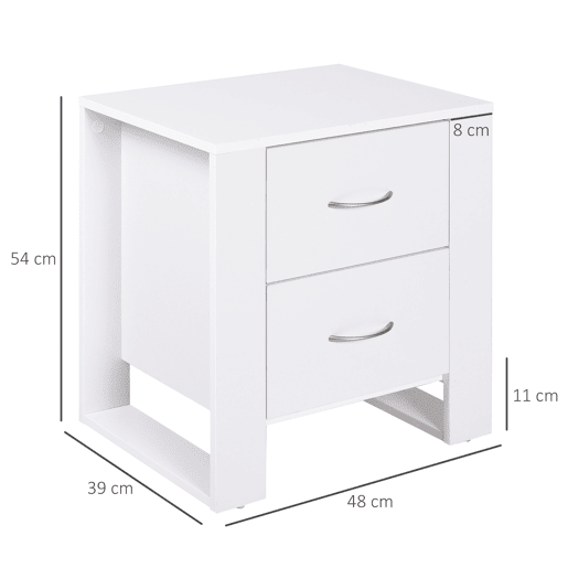HOMCOM Mesa de Cabeceira com 2 Gavetas Pés e Base Elevada para Dormitório Mesa Lateral para Sala de Estar Estilo Moderno 48x39x54cm Branco HOMCOM Mesa de Cabeceira com 2 Gavetas Pés e Base Elevada para Dormitório Mesa Lateral para Sala de Estar Estilo Moderno 48x39x54cm Branco