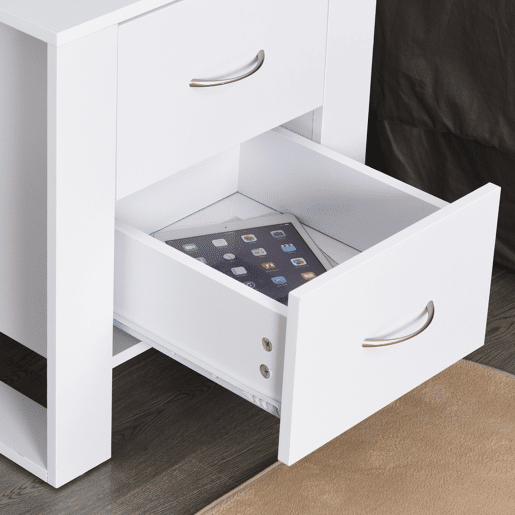 HOMCOM Mesa de Cabeceira com 2 Gavetas Pés e Base Elevada para Dormitório Mesa Lateral para Sala de Estar Estilo Moderno 48x39x54cm Branco HOMCOM Mesa de Cabeceira com 2 Gavetas Pés e Base Elevada para Dormitório Mesa Lateral para Sala de Estar Estilo Moderno 48x39x54cm Branco