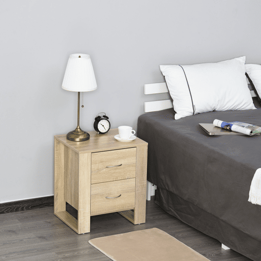 HOMCOM Mesa de Cabeceira com 2 Gavetas Pés e Base Elevada para Dormitório Mesa Lateral para Sala de Estar Estilo Moderno 48x39x54cm Carvalho HOMCOM Mesa de Cabeceira com 2 Gavetas Pés e Base Elevada para Dormitório Mesa Lateral para Sala de Estar Estilo Moderno 48x39x54cm Carvalho