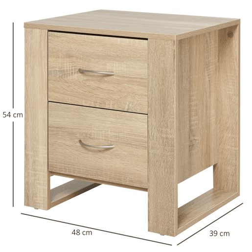 HOMCOM Mesa de Cabeceira com 2 Gavetas Pés e Base Elevada para Dormitório Mesa Lateral para Sala de Estar Estilo Moderno 48x39x54cm Carvalho HOMCOM Mesa de Cabeceira com 2 Gavetas Pés e Base Elevada para Dormitório Mesa Lateral para Sala de Estar Estilo Moderno 48x39x54cm Carvalho