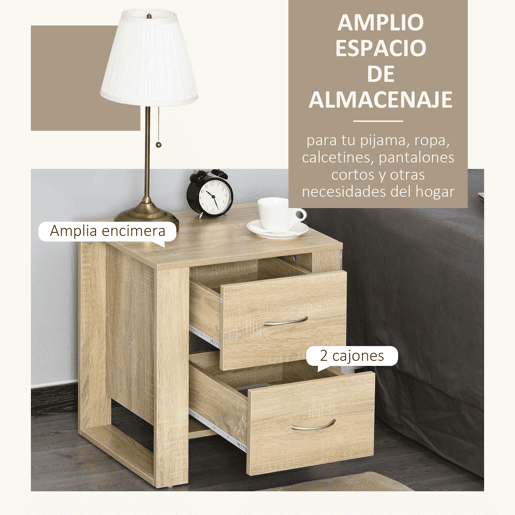 HOMCOM Mesa de Cabeceira com 2 Gavetas Pés e Base Elevada para Dormitório Mesa Lateral para Sala de Estar Estilo Moderno 48x39x54cm Carvalho HOMCOM Mesa de Cabeceira com 2 Gavetas Pés e Base Elevada para Dormitório Mesa Lateral para Sala de Estar Estilo Moderno 48x39x54cm Carvalho