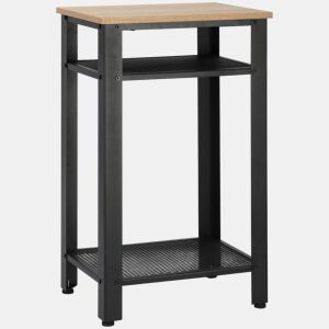 HOMCOM Mesa Auxiliar Mesa de Cabeceira Estilo Industrial com 2 Prateleiras de Grade de Metal e Pés Ajustáveis 45x35x75cm Carvalho e Branco