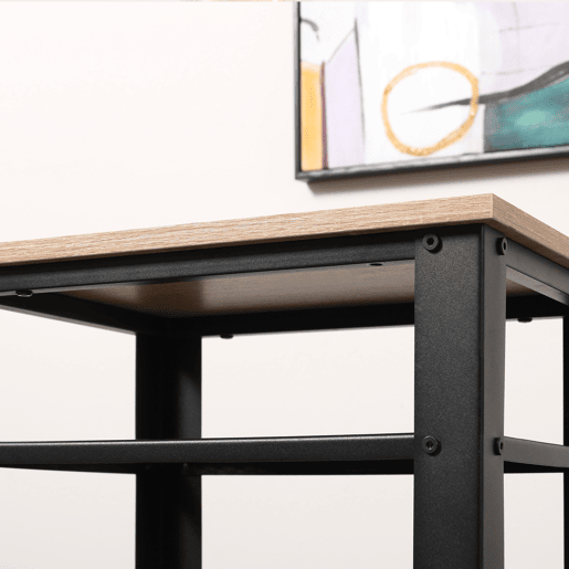 HOMCOM Mesa Auxiliar Mesa de Cabeceira Estilo Industrial com 2 Prateleiras de Grade de Metal e Pés Ajustáveis 45x35x75cm Carvalho e Branco