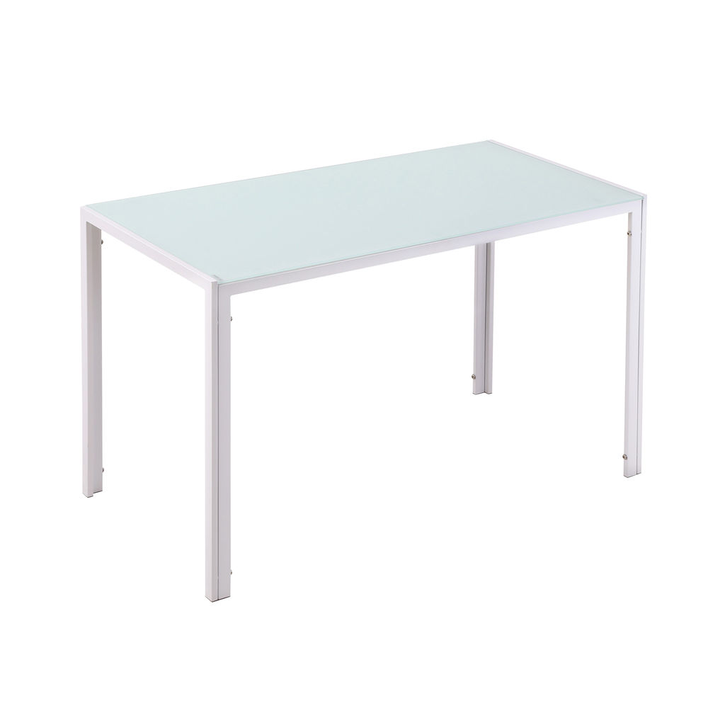 Homcom mesa de comedor de cristal, mesa rectangular para 4-6 personas con patas de metal, para cocina, salón, 120x60x75 cm, blanco