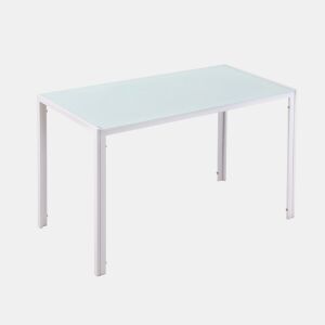 HOMCOM Mesa de Jantar de Vidro, Mesa Retangular para 4-6 Pessoas com Pernas de Metal, para Cozinha, Sala de Estar, 120x60x75 cm, Branco