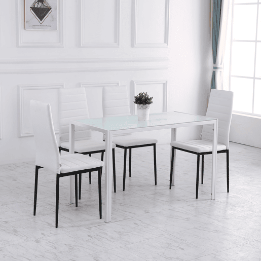 HOMCOM Mesa de Jantar de Vidro, Mesa Retangular para 4-6 Pessoas com Pernas de Metal, para Cozinha, Sala de Estar, 120x60x75 cm, Branco