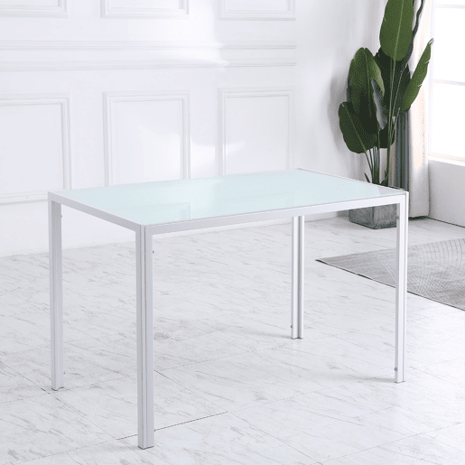 HOMCOM Mesa de Jantar de Vidro, Mesa Retangular para 4-6 Pessoas com Pernas de Metal, para Cozinha, Sala de Estar, 120x60x75 cm, Branco