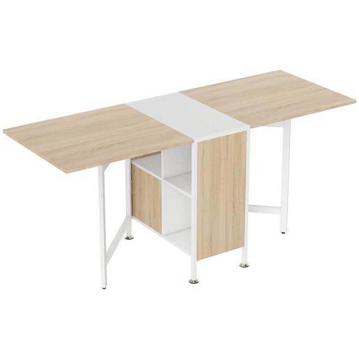 HOMCOM Mesa Dobrável de Arrumação 4 Prateleiras para Sala de Jantar Sala de Estar Mesa Auxiliar de Madeira 169x60x75 cm Carvalho e Branco