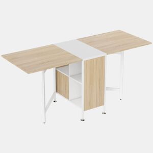 HOMCOM Mesa Dobrável de Arrumação 4 Prateleiras para Sala de Jantar Sala de Estar Mesa Auxiliar de Madeira 169x60x75 cm Carvalho e Branco