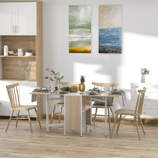 HOMCOM Mesa Dobrável de Arrumação 4 Prateleiras para Sala de Jantar Sala de Estar Mesa Auxiliar de Madeira 169x60x75 cm Carvalho e Branco