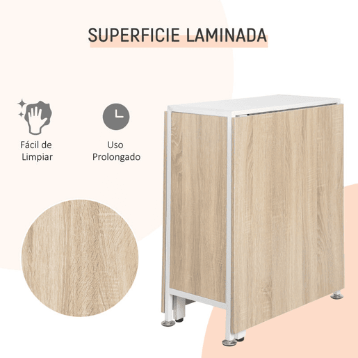HOMCOM Mesa Dobrável de Arrumação 4 Prateleiras para Sala de Jantar Sala de Estar Mesa Auxiliar de Madeira 169x60x75 cm Carvalho e Branco