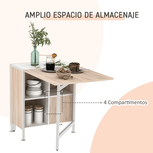 HOMCOM Mesa Dobrável de Arrumação 4 Prateleiras para Sala de Jantar Sala de Estar Mesa Auxiliar de Madeira 169x60x75 cm Carvalho e Branco