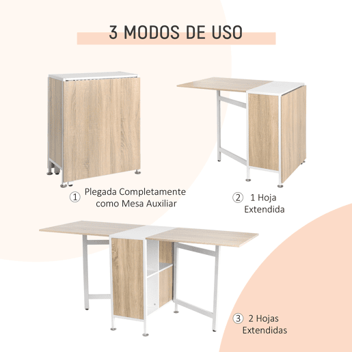 HOMCOM Mesa Dobrável de Arrumação 4 Prateleiras para Sala de Jantar Sala de Estar Mesa Auxiliar de Madeira 169x60x75 cm Carvalho e Branco