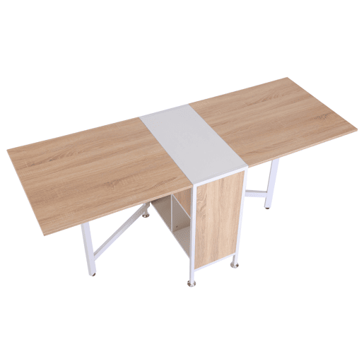 HOMCOM Mesa Dobrável de Arrumação 4 Prateleiras para Sala de Jantar Sala de Estar Mesa Auxiliar de Madeira 169x60x75 cm Carvalho e Branco