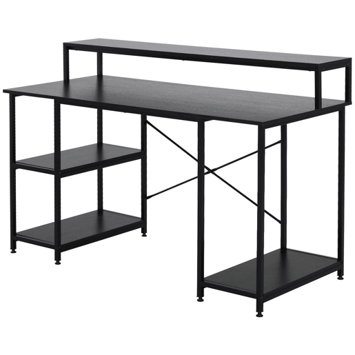 HOMCOM Secretária para escritorio com 3 prateleiras Pernas com Almofadas Ajustáveis Anti-derrapante Estrutura de metal 140x60x93 cm Preto HOMCOM Secretária para escritorio com 3 prateleiras Pernas com Almofadas Ajustáveis Anti-derrapante Estrutura de metal 140x60x93 cm Preto
