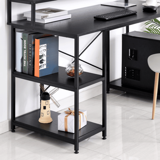 HOMCOM Secretária para escritorio com 3 prateleiras Pernas com Almofadas Ajustáveis Anti-derrapante Estrutura de metal 140x60x93 cm Preto HOMCOM Secretária para escritorio com 3 prateleiras Pernas com Almofadas Ajustáveis Anti-derrapante Estrutura de metal 140x60x93 cm Preto