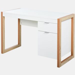 HOMCOM Mesa de Computador Secretária Espaçosa com Gaveta Armário Pés em Forma Retangular Estilo Moderno 112,5x50x75,5 cm Branco e Madeira