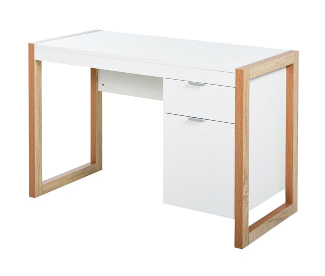 Homcom mesa de escritorio mesa de ordenador espaciosa con cajón armario patas de forma rectangular estilo moderno decoración adicional 112,5x50x75,5