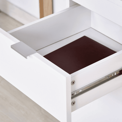 HOMCOM Mesa de Computador Secretária Espaçosa com Gaveta Armário Pés em Forma Retangular Estilo Moderno 112,5x50x75,5 cm Branco e Madeira