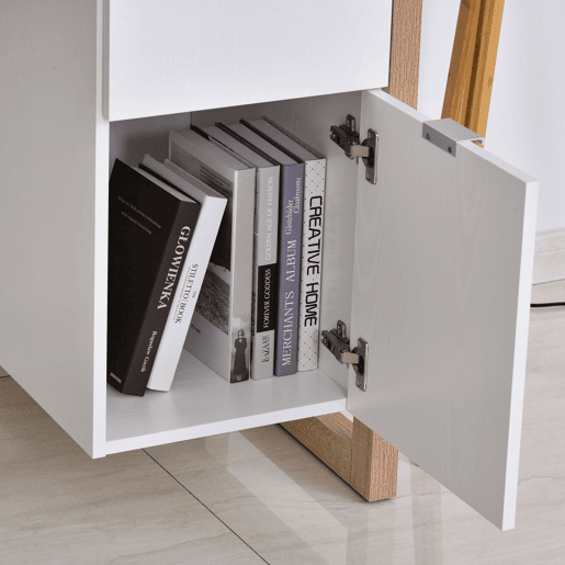 HOMCOM Mesa de Computador Secretária Espaçosa com Gaveta Armário Pés em Forma Retangular Estilo Moderno 112,5x50x75,5 cm Branco e Madeira