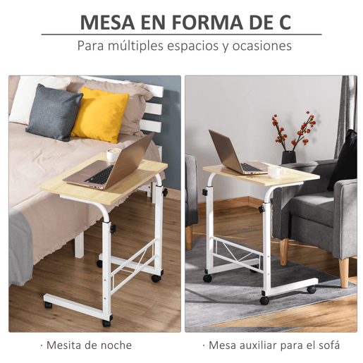 HOMCOM Mesa de computador para Hogar escritorio Altura Ajustável Mesa Compacta com Rodas 60x40x68-78cm Cor Branco