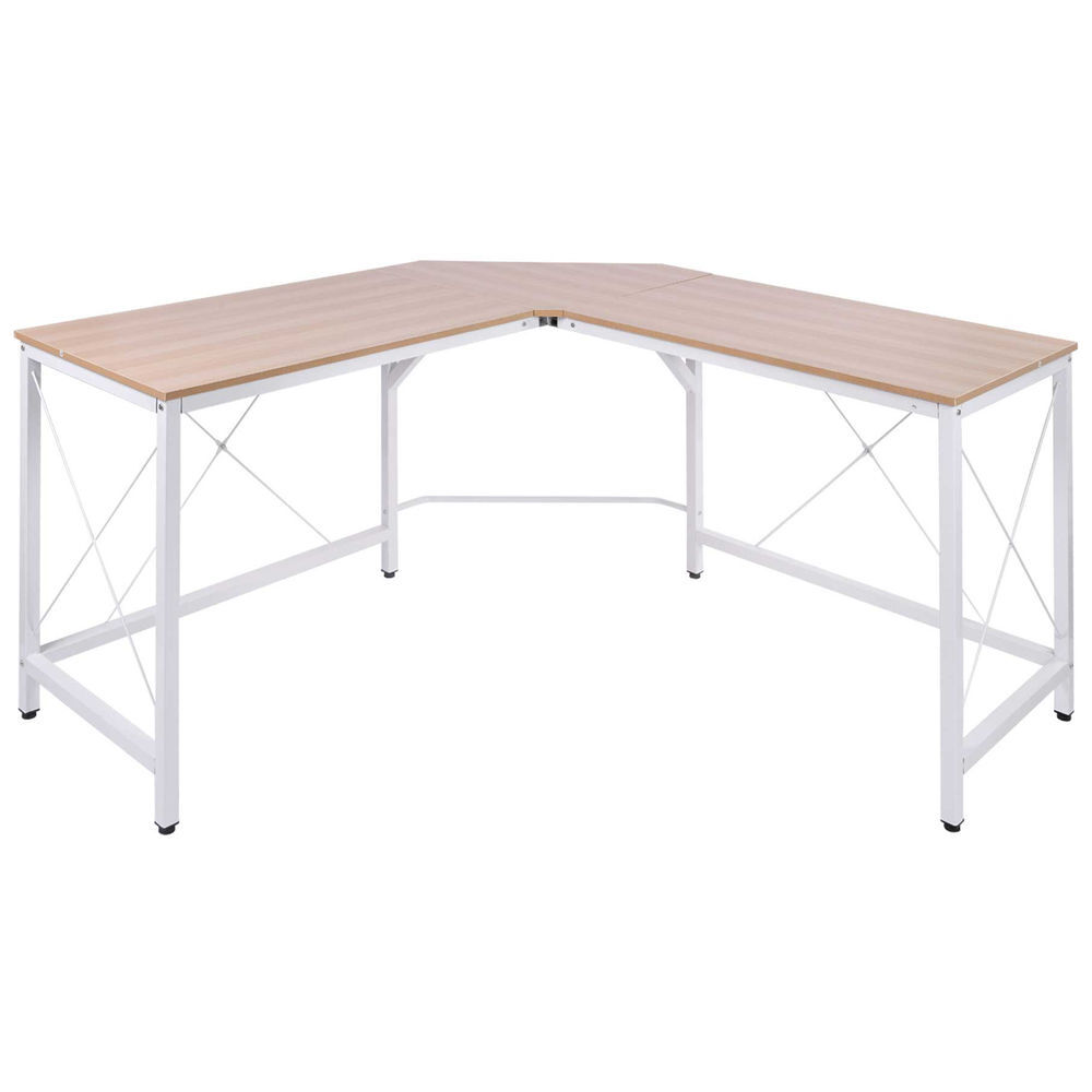 Homcom escritorio en forma de l escritorio esquinero moderno con marco de acero carga 70 kg para oficina hogar estudio 150x150x76 cm roble