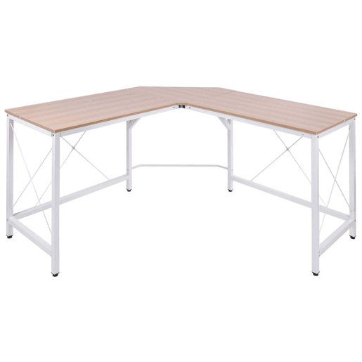 HOMCOM Secretária em Forma de L Secretária para Escritório com Estrutura de Metal Carga 70 kg Secretária de Canto para Escritório Estúdio 150x150x76 cm Madeira e Branco