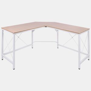 HOMCOM Secretária em Forma de L Secretária para Escritório com Estrutura de Metal Carga 70 kg Secretária de Canto para Escritório Estúdio 150x150x76 cm Madeira e Branco