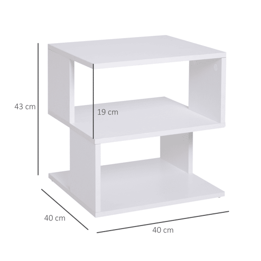 HOMCOM Mesa Auxiliar Mesa de Cabeceira Mesa Centro de 2 Níveis com Prateleira de Armazenamento para Sala Quarto Estante 40x40x43 cm Branco