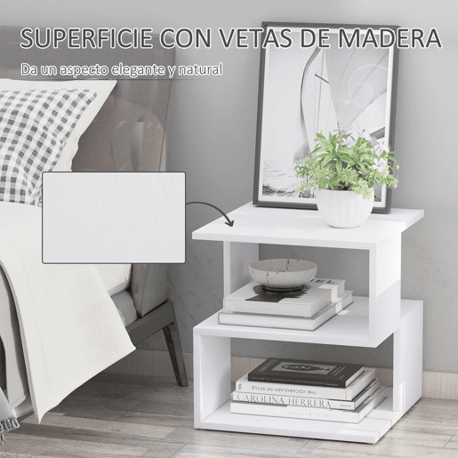 HOMCOM Mesa Auxiliar Mesa de Cabeceira Mesa Centro de 2 Níveis com Prateleira de Armazenamento para Sala Quarto Estante 40x40x43 cm Branco