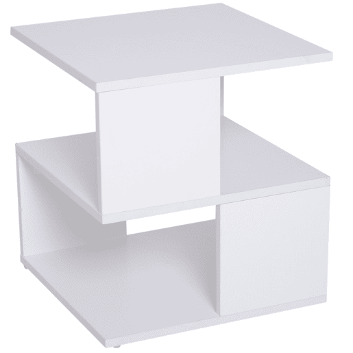 HOMCOM Mesa Auxiliar Mesa de Cabeceira Mesa Centro de 2 Níveis com Prateleira de Armazenamento para Sala Quarto Estante 40x40x43 cm Branco