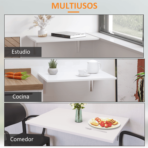 HOMCOM Mesa Dobrável de Parede Mesa Auxiliar Suspensa para Cozinha Sala de Jantar 60x40x20cm Branco