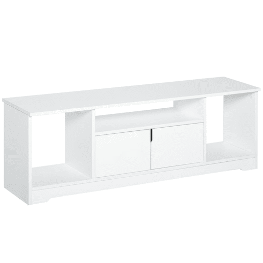HOMCOM Móvel de TV para Televisores de até 42u201D Móvel de Sala de Estar Moderno com Armário de Dupla Porta e 3 Compartimentos Abertos 120x30x41cm Branco