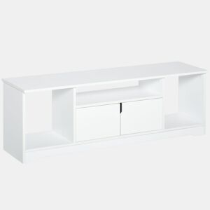 HOMCOM Móvel de TV para Televisores de até 42u201D Móvel de Sala de Estar Moderno com Armário de Dupla Porta e 3 Compartimentos Abertos 120x30x41cm Branco