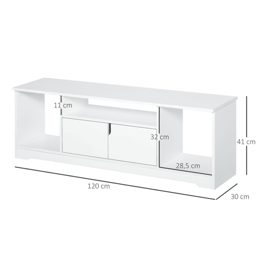 HOMCOM Móvel de TV para Televisores de até 42u201D Móvel de Sala de Estar Moderno com Armário de Dupla Porta e 3 Compartimentos Abertos 120x30x41cm Branco