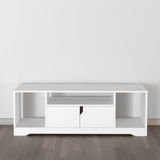 HOMCOM Móvel de TV para Televisores de até 42u201D Móvel de Sala de Estar Moderno com Armário de Dupla Porta e 3 Compartimentos Abertos 120x30x41cm Branco