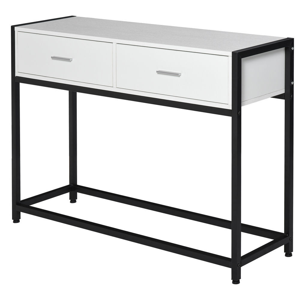 Homcom mesa de consola 120x34x81 cm mesa de entrada con 2 cajones y pies ajustables mueble de recibidor de estilo moderno para pasillo salón blanco y negro