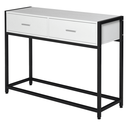 HOMCOM Consola Mesa de Entrada 120x34x81cm com 2 Gavetas e Pés Ajustáveis Móvel de Entrada de Estilo Moderno para Corredor Entrada Branco e Preto
