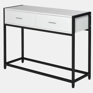 HOMCOM Consola Mesa de Entrada 120x34x81cm com 2 Gavetas e Pés Ajustáveis Móvel de Entrada de Estilo Moderno para Corredor Entrada Branco e Preto