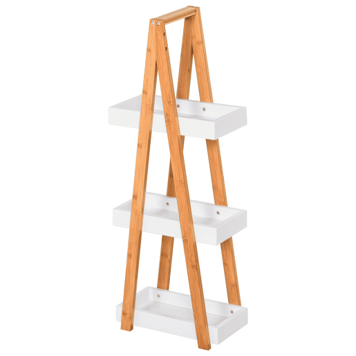 kleankin Estante de Bambú para Casa de Banho com 3 Prateleiras de Armazenamento Móvel Organizador para Cozinha Sala de Estar Lavanderia 30x18x81cm Madeira e Branco