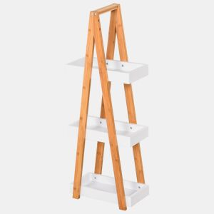 kleankin Estante de Bambú para Casa de Banho com 3 Prateleiras de Armazenamento Móvel Organizador para Cozinha Sala de Estar Lavanderia 30x18x81cm Madeira e Branco
