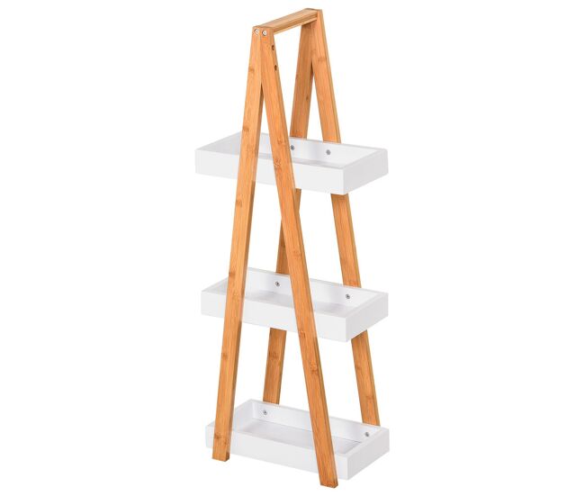 Kleankin estantería de baño de bambú con 3 estantes estantería de almacenaje estantería de madera en forma de a 30x18x81 cm natural y blanco