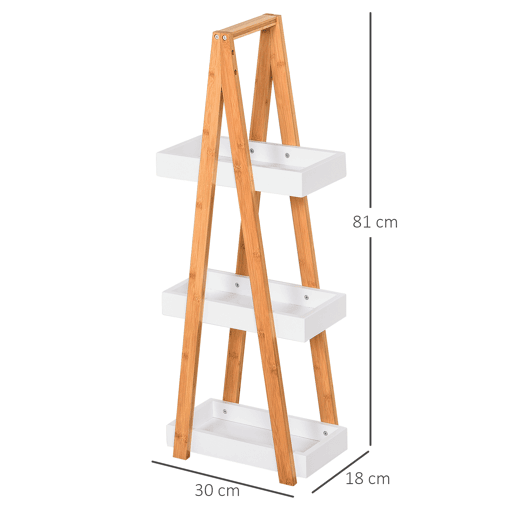 kleankin Estante de Bambú para Casa de Banho com 3 Prateleiras de Armazenamento Móvel Organizador para Cozinha Sala de Estar Lavanderia 30x18x81cm Madeira e Branco